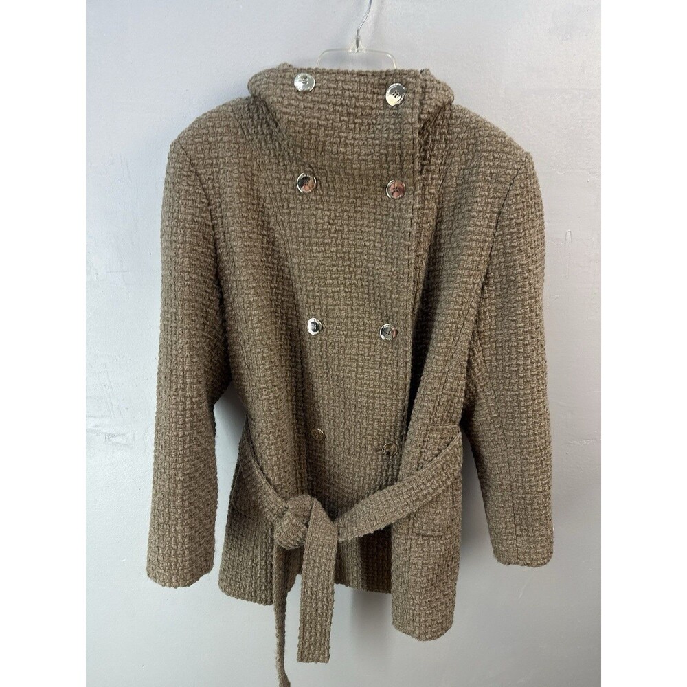 Women’s Calvin Klein Double Breasted Brown Wool Blend Belted Coat Size Small - Picture 5 of 16